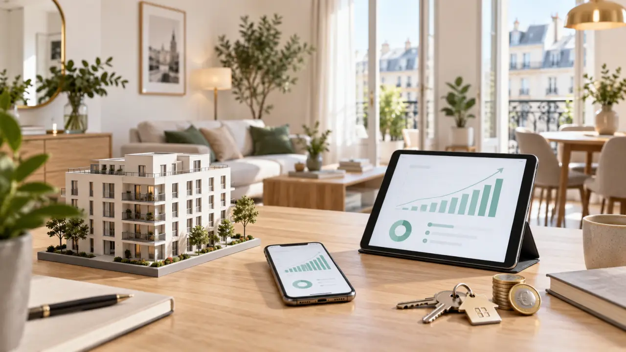 Investisseur analysant le cash-flow de son bien immobilier sur un tableau de bord