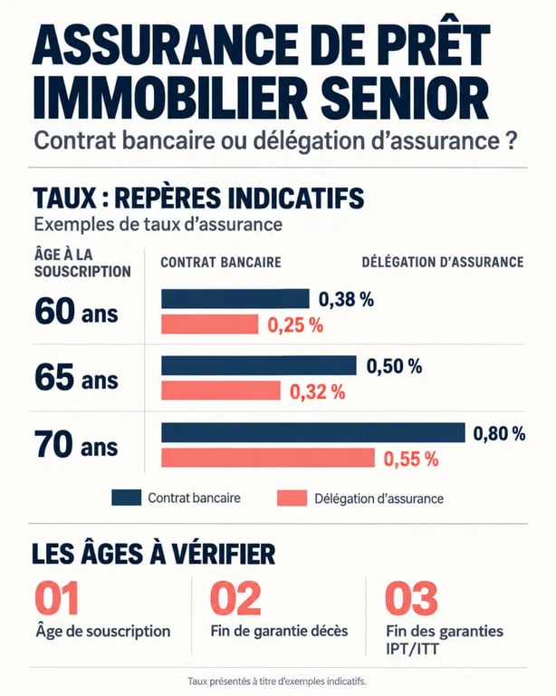 Infographie comparative sur l'assurance de prêt immobilier senior entre contrat bancaire et délégation