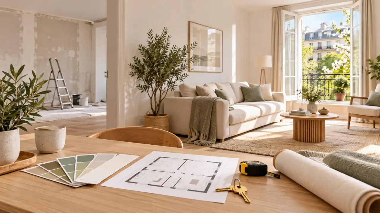 Intérieur rénové d'un logement locatif lumineux et chaleureux