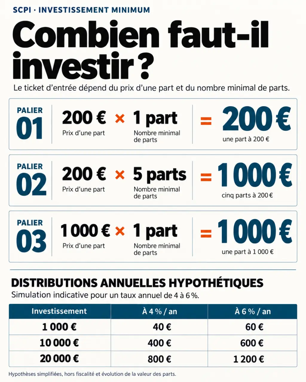 Infographie sur l’investissement minimum en SCPI et le calcul du ticket d’entrée